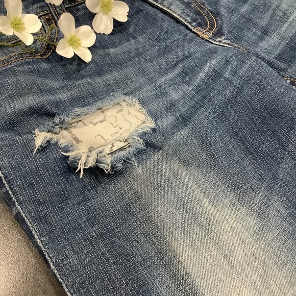 Standards & Practices Ripped Straight Leg Jeans Medium Wash Distressed Crinkle - Picture 4 of 16